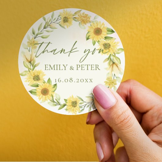 Cute Yellow Sunflower Floral Weddenschap Bedankt Ronde Sticker