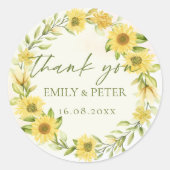 Cute Yellow Sunflower Floral Weddenschap Bedankt Ronde Sticker (Voorkant)