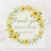 Cute Yellow Sunflower Floral Weddenschap Bedankt Wijn Etiket (Enkel label)