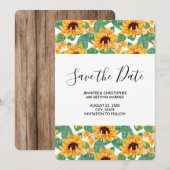 Cute Yellow Sunflower & Leaves Pattern Wedding Save The Date (Voorkant / Achterkant)
