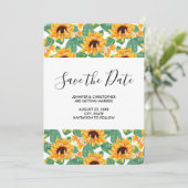Cute Yellow Sunflower & Leaves Pattern Wedding Save The Date (Staand voorkant)