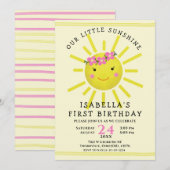 Cute Yellow Sunshine First Birthday Party Kaart (Voorkant / Achterkant)