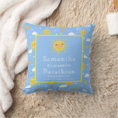 Cute Yellow Sunshine Personalised Baby Birth Stat Kussen (Deken)