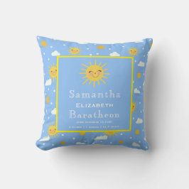 Cute Yellow Sunshine Personalised Baby Birth Stat Kussen
