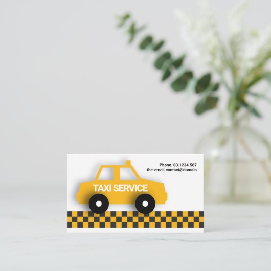 Cute Yellow Taxi on Call Private Hire Driver Visitekaartje (Staand voorkant)