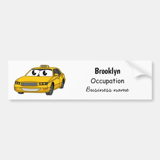 Cute yellow taxiplezier cartoon illustratie bumpersticker (Voorkant)