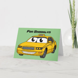 Cute yellow taxiplezier cartoon illustratie kaart
