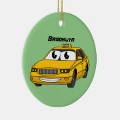 Cute yellow taxiplezier cartoon illustratie keramisch ornament (Rechts)