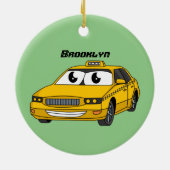 Cute yellow taxiplezier cartoon illustratie keramisch ornament (Achterkant)