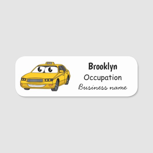 Cute yellow taxiplezier cartoon illustratie naamplaatje (Voorkant)