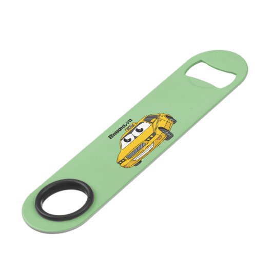 Cute yellow taxiplezier cartoon illustratie speed flessenopener (Voorkant Gekanteld)