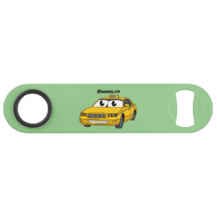Cute yellow taxiplezier cartoon illustratie speed flessenopener