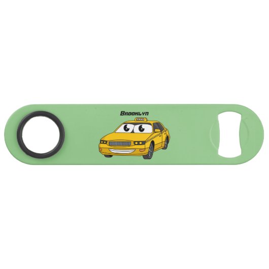Cute yellow taxiplezier cartoon illustratie speed flessenopener (Voorkant (Horizontaal))