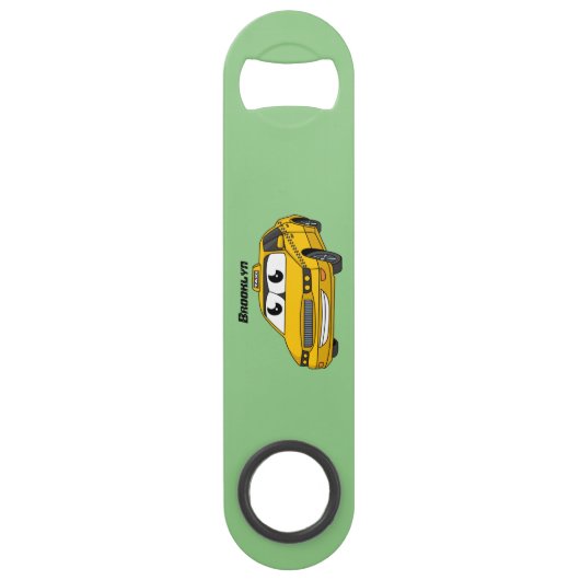 Cute yellow taxiplezier cartoon illustratie speed flessenopener (Achterkant)