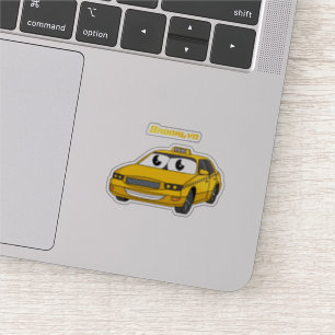 Cute yellow taxiplezier cartoon illustratie sticker