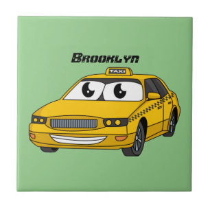 Cute yellow taxiplezier cartoon illustratie tegeltje