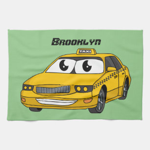 Cute yellow taxiplezier cartoon illustratie theedoek