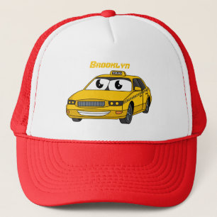 Cute yellow taxiplezier cartoon illustratie trucker pet