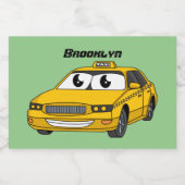 Cute yellow taxiplezier cartoon illustratie voedselcontainer etiket (Enkel label)