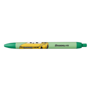 Cute yellow taxiplezier cartoon illustratie zwarte inkt pen
