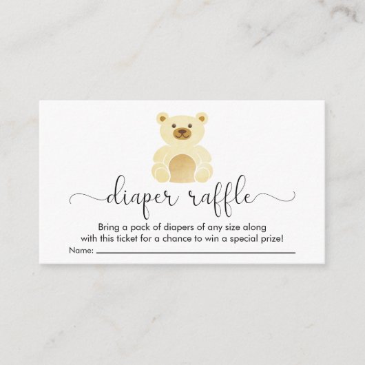 Cute Yellow Teddy Bear Diaper Raffle Baby shower Informatiekaartje (Voorkant)