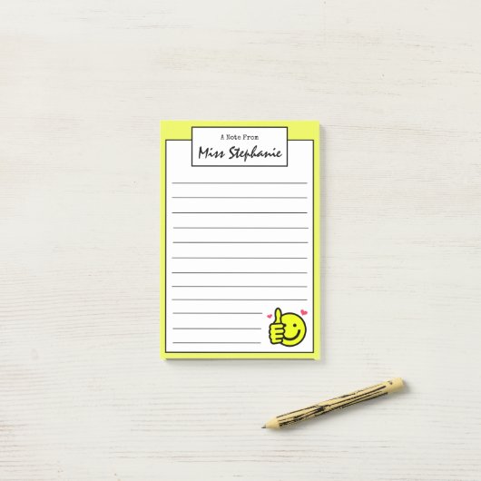 Cute Yellow Thumbs op glimlach vanaf leraar Post-it® Notes (Op bureau)