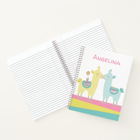 Cute yellow turquoise llamas kiss kawaii school notitieboek (Binnen)