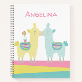 Cute yellow turquoise llamas kiss kawaii school notitieboek