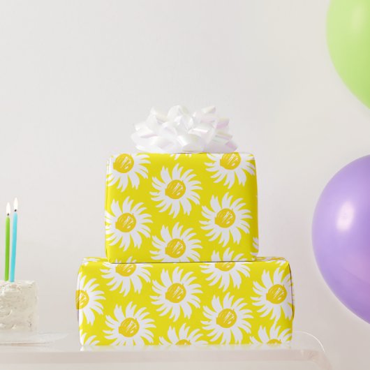 Cute yellow white daisy floral spring chic cadeaupapier (Feestgeschenken)
