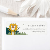 Cute Yellow Wild Oerwoud Animal Lion Kinder Adres Etiket (Insitu)