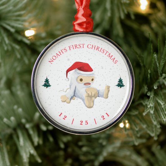 Cute Yeti Baby Eerste Kerstmis Metalen Ornament (Boom)