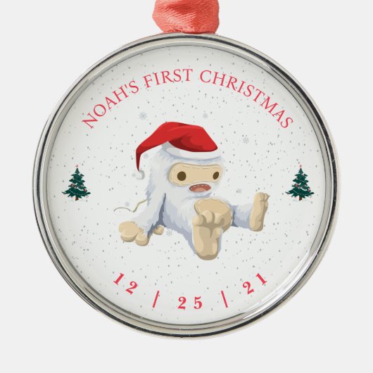Cute Yeti Baby Eerste Kerstmis Metalen Ornament (Voorkant)