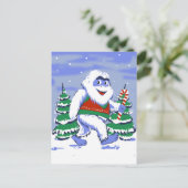 Cute yeti christmas in forest briefkaart (Staand voorkant)