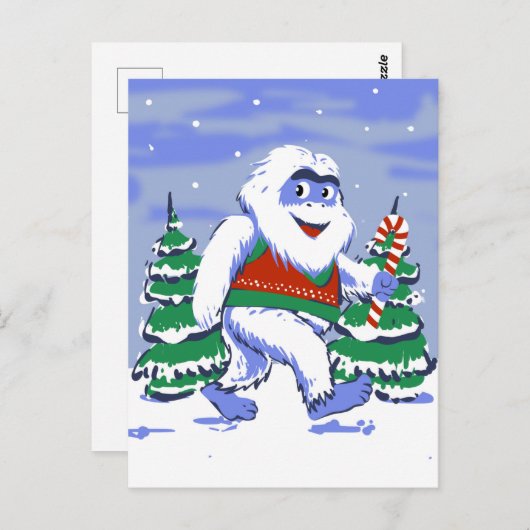 Cute yeti christmas in forest briefkaart (Voorkant / Achterkant)