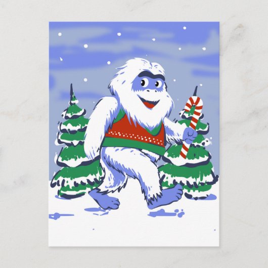 Cute yeti christmas in forest briefkaart (Voorkant)