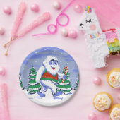 Cute yeti christmas in forest papieren bordje (Feest)