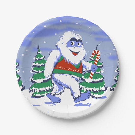 Cute yeti christmas in forest papieren bordje (Voorkant)