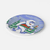 Cute yeti christmas in forest papieren bordje (Gekanteld)