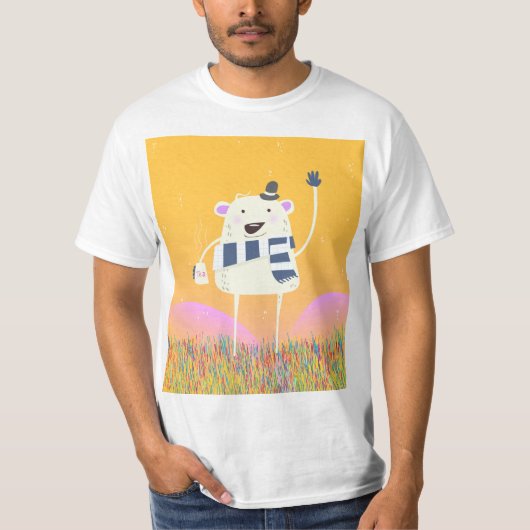 Cute Yeti met een mooie warme mok thee T-shirt (Voorkant)