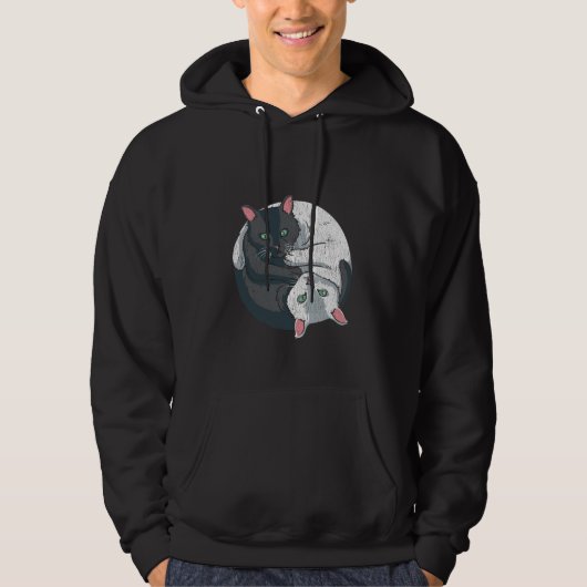 Cute Yin Yang Cat Black White Spiritueel Kitten Hoodie (Voorkant)