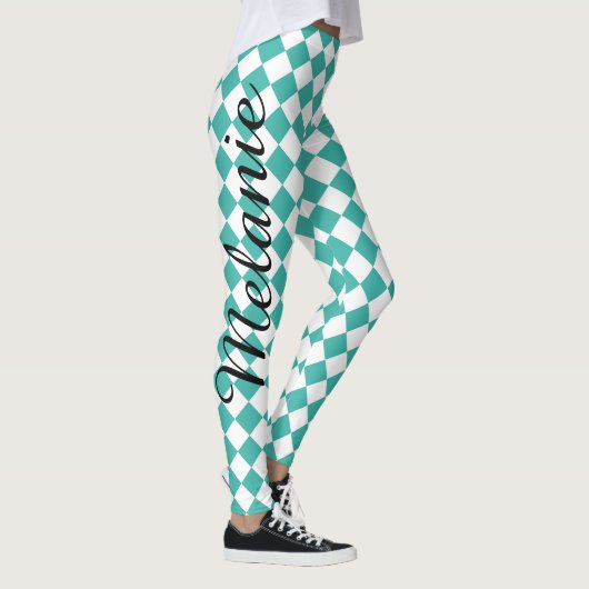 Cute Yoga Blauwgroen en White Diamond Pattern Leggings (Rechts)