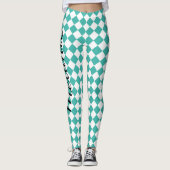 Cute Yoga Blauwgroen en White Diamond Pattern Leggings (Voorkant)