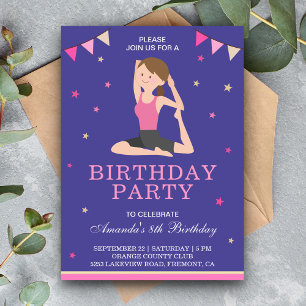Cute Yoga Girl Birthday Party Kaart