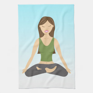 Cute Yoga Girl in de illustratie Lotus Pose Theedoek