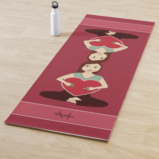 Cute Yoga Girl met Red hart Monogram Yogamat (In situ)