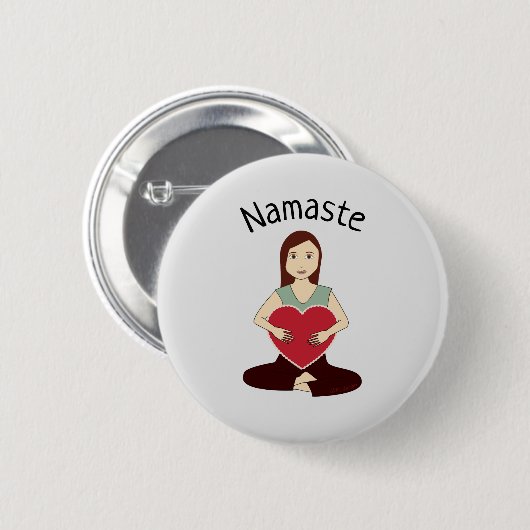 Cute Yoga Girl met rood hart Namaste Ronde Button 5,7 Cm (Voorkant /achterkant)