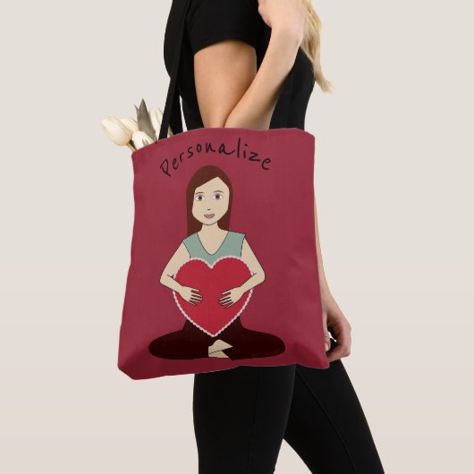 Cute Yoga Girl met rood hart personaliseren Tote Bag (Dichtbij)