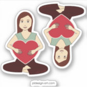 Cute Yoga Girl met rood hart Sticker (Voorkant)