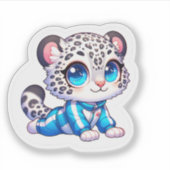 Cute Yoga Kawaii Anime Sneeuwluipaard Sticker (Voorkant)