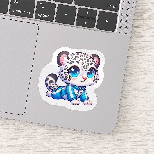Cute Yoga Kawaii Anime Snow Leopard Sticker (Detail)